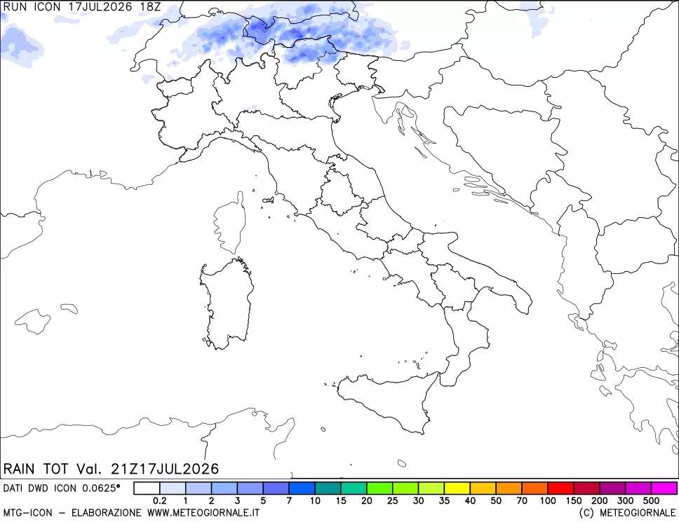 mappa Precipitazioni totali dal primo giorno