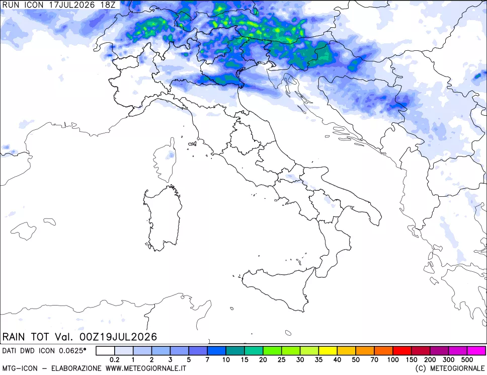 mappa Precipitazioni totali dal primo giorno