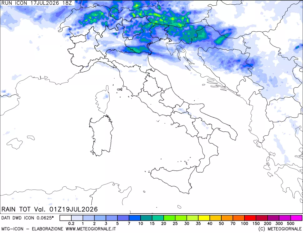 mappa Precipitazioni totali dal primo giorno