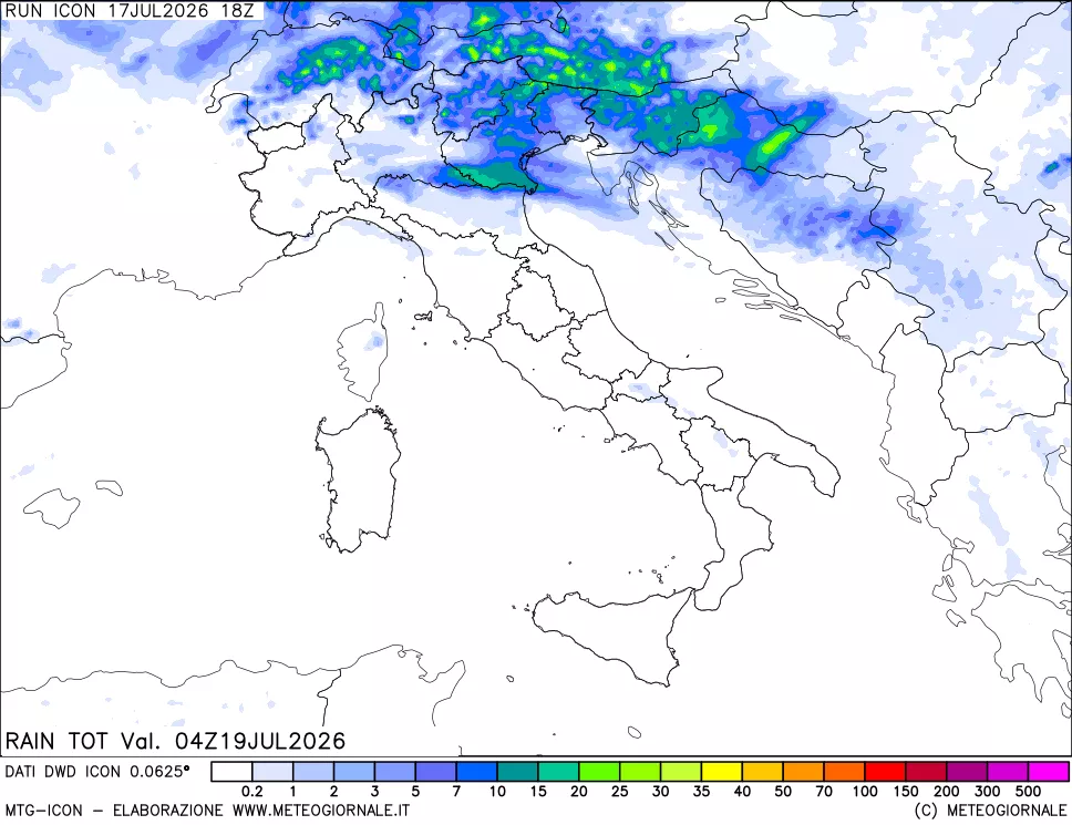 mappa Precipitazioni totali dal primo giorno