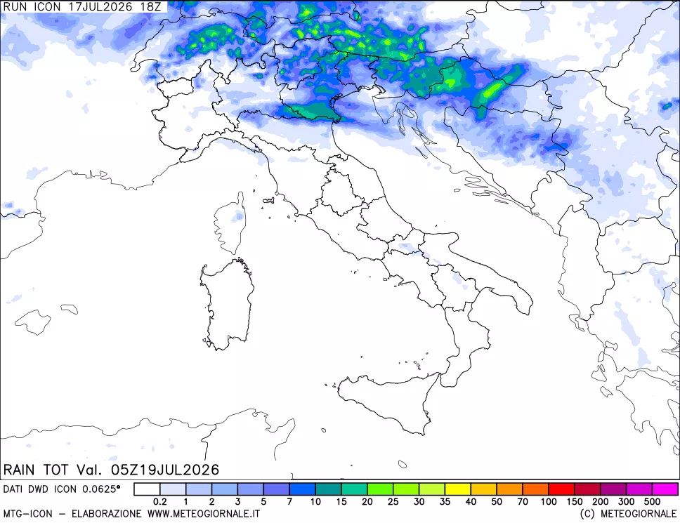 mappa Precipitazioni totali dal primo giorno
