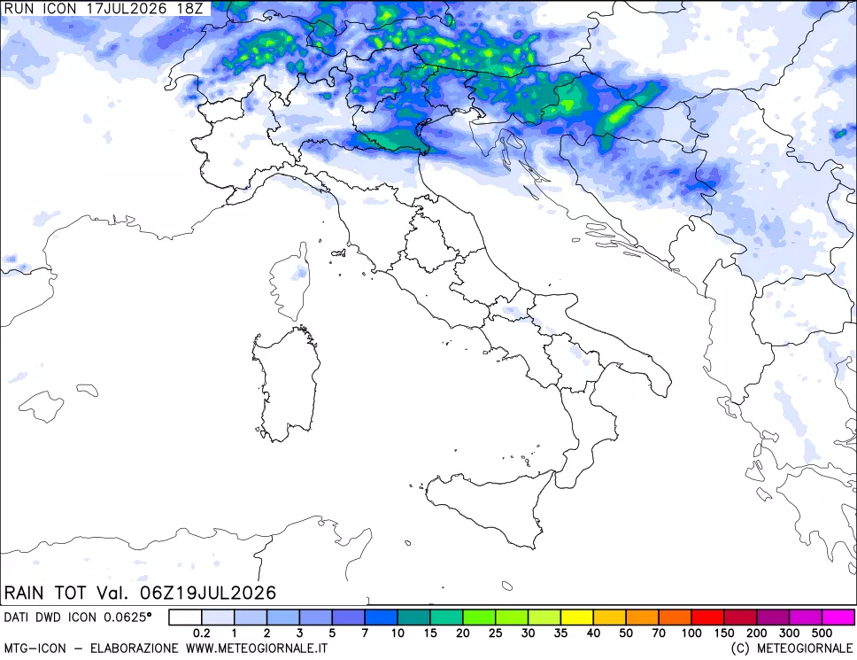 mappa Precipitazioni totali dal primo giorno