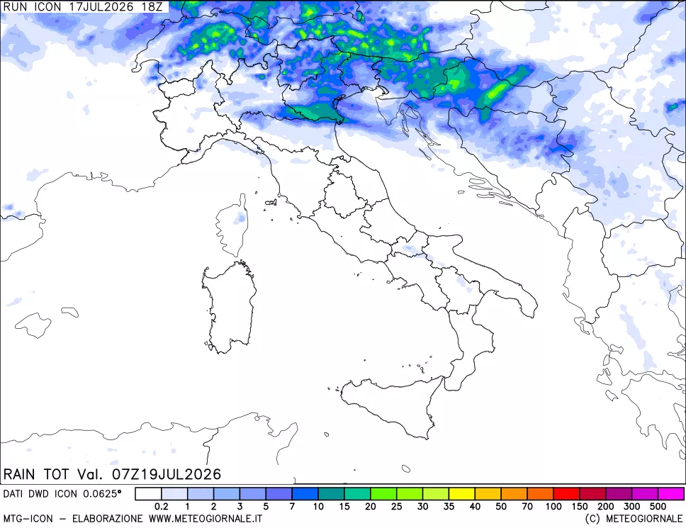 mappa Precipitazioni totali dal primo giorno