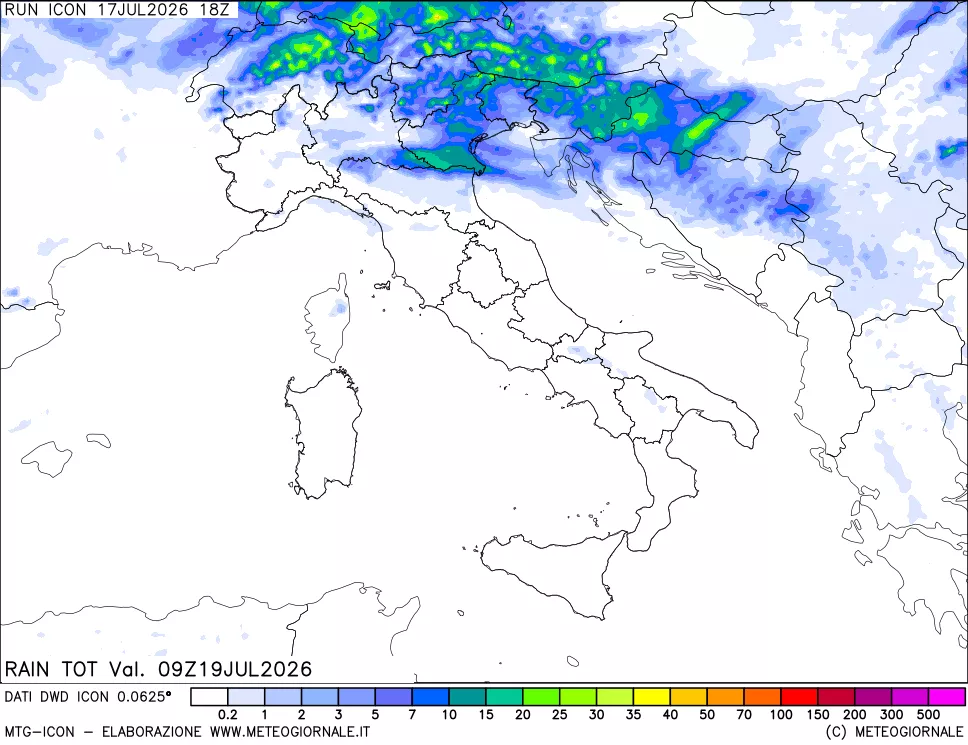 mappa Precipitazioni totali dal primo giorno