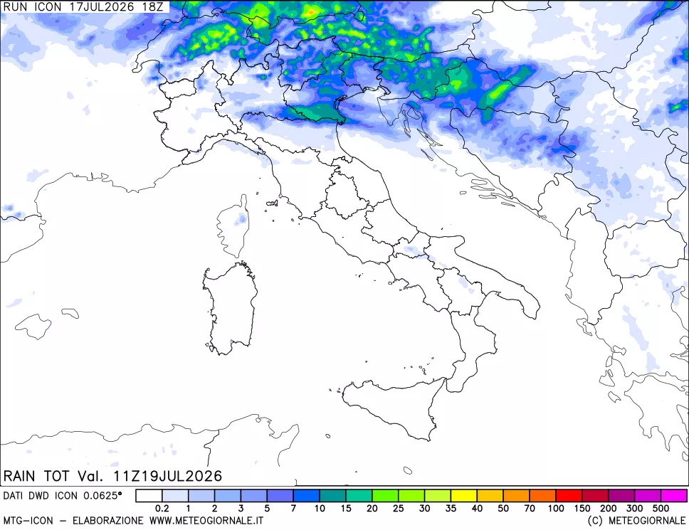 mappa Precipitazioni totali dal primo giorno