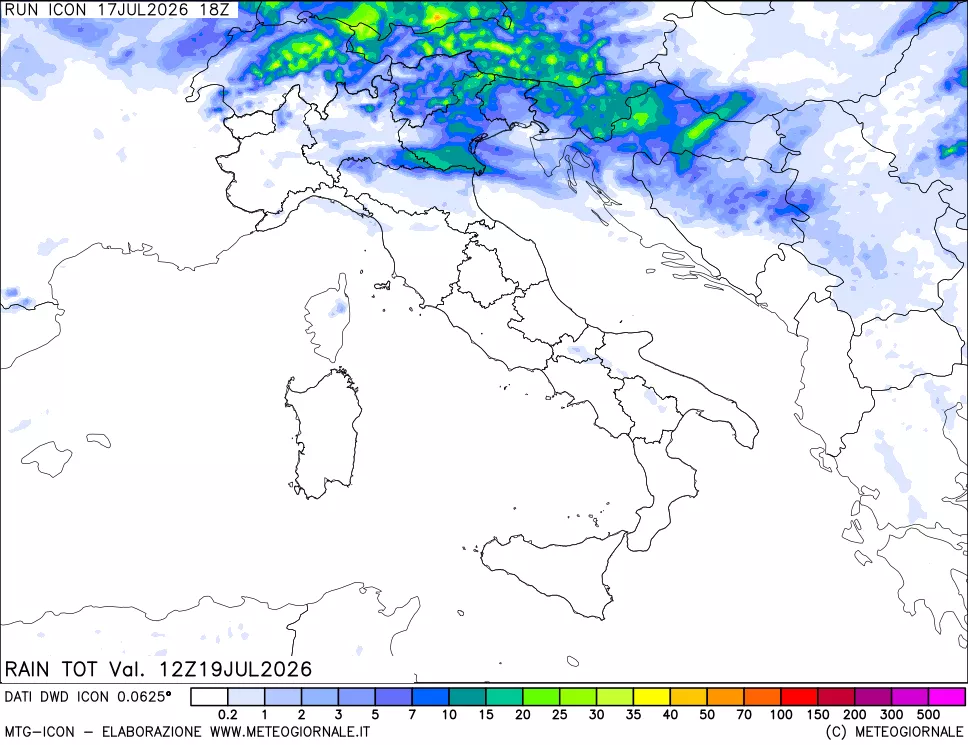 mappa Precipitazioni totali dal primo giorno