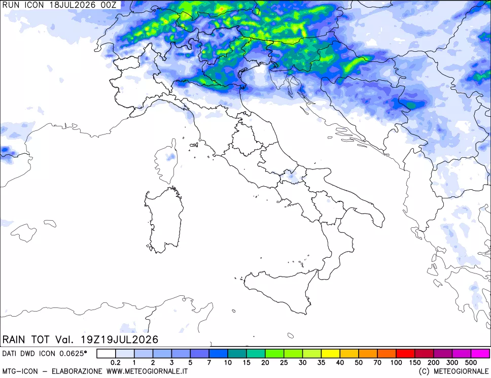 mappa Precipitazioni totali dal primo giorno