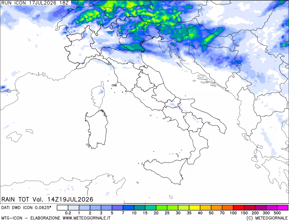 mappa Precipitazioni totali dal primo giorno