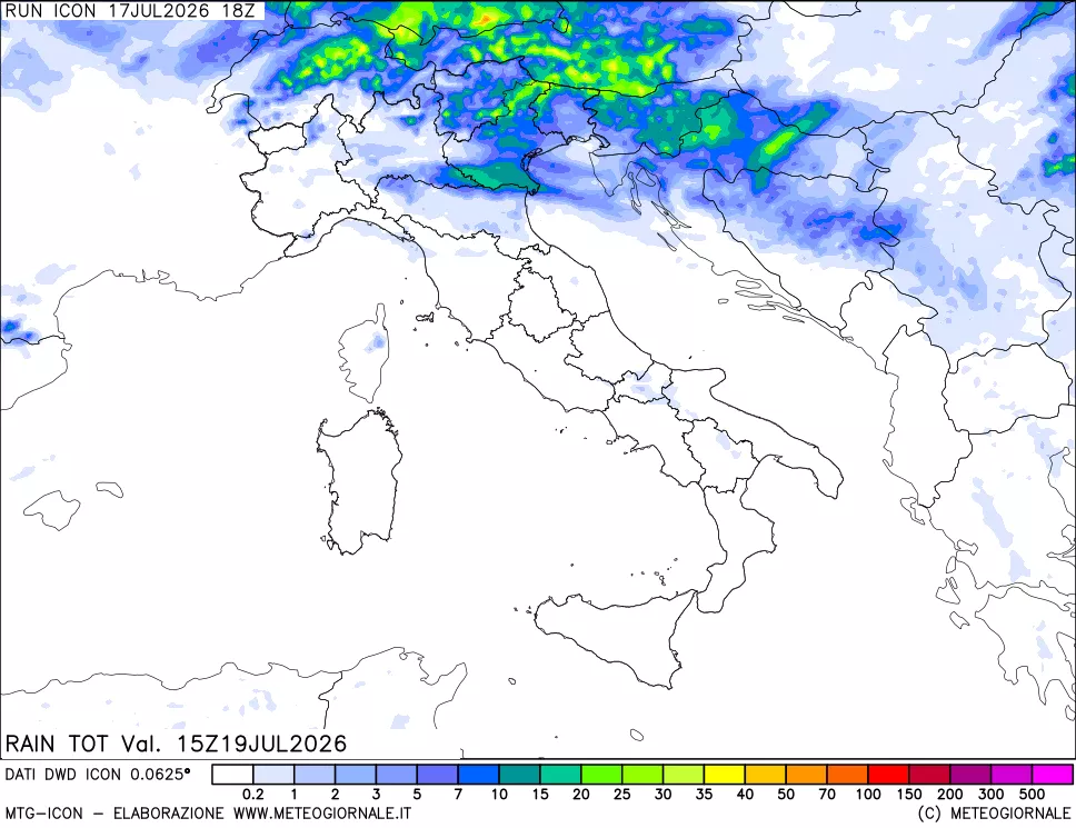 mappa Precipitazioni totali dal primo giorno