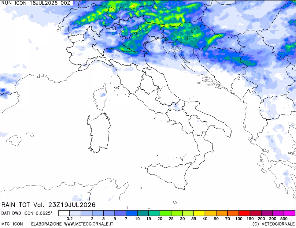 mappa Precipitazioni totali dal primo giorno