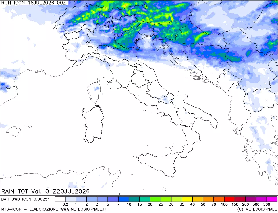 mappa Precipitazioni totali dal primo giorno