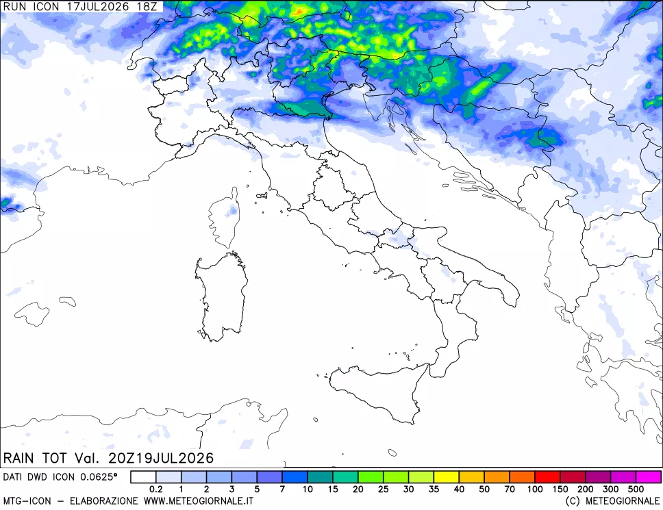 mappa Precipitazioni totali dal primo giorno