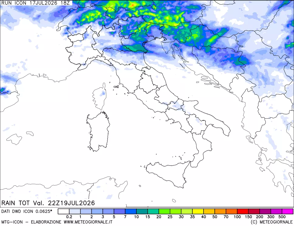 mappa Precipitazioni totali dal primo giorno