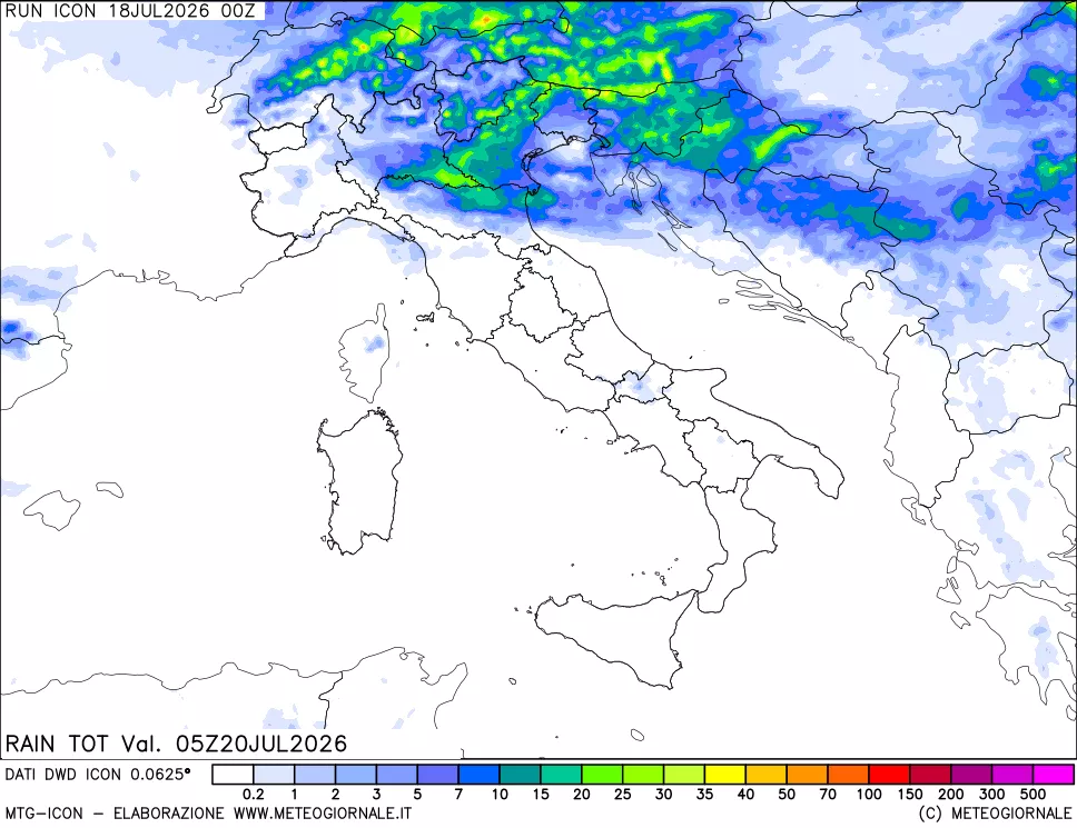 mappa Precipitazioni totali dal primo giorno