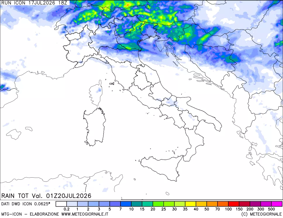 mappa Precipitazioni totali dal primo giorno