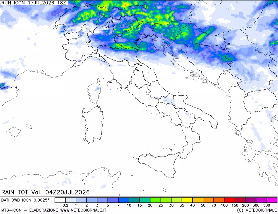 mappa Precipitazioni totali dal primo giorno