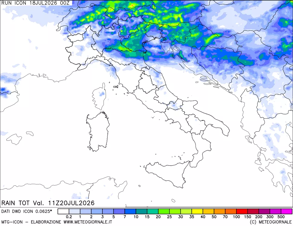 mappa Precipitazioni totali dal primo giorno