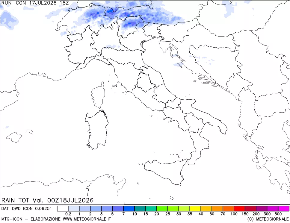 mappa Precipitazioni totali dal primo giorno