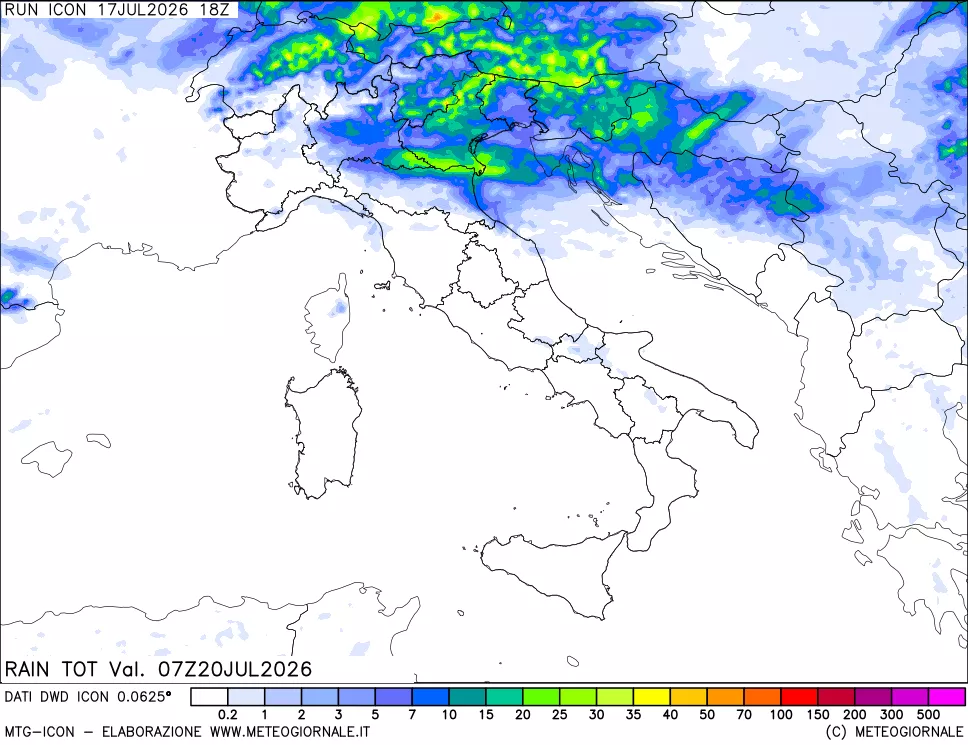 mappa Precipitazioni totali dal primo giorno