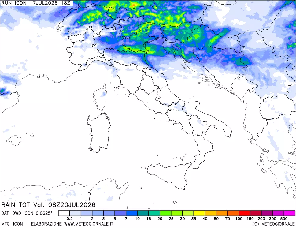 mappa Precipitazioni totali dal primo giorno