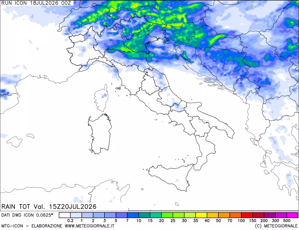 mappa Precipitazioni totali dal primo giorno