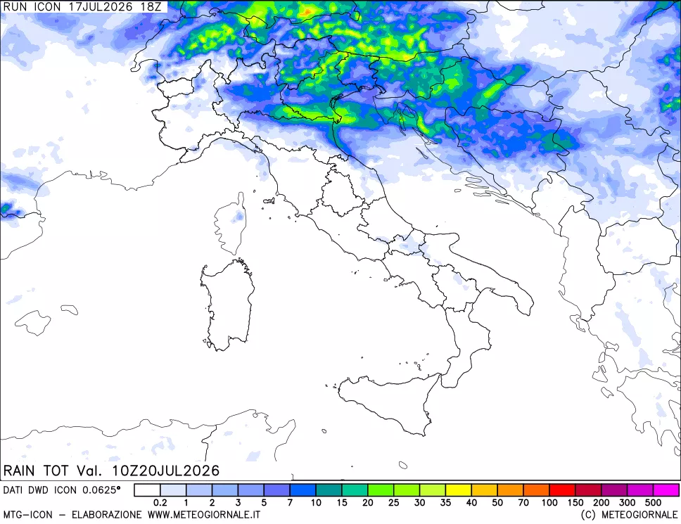 mappa Precipitazioni totali dal primo giorno
