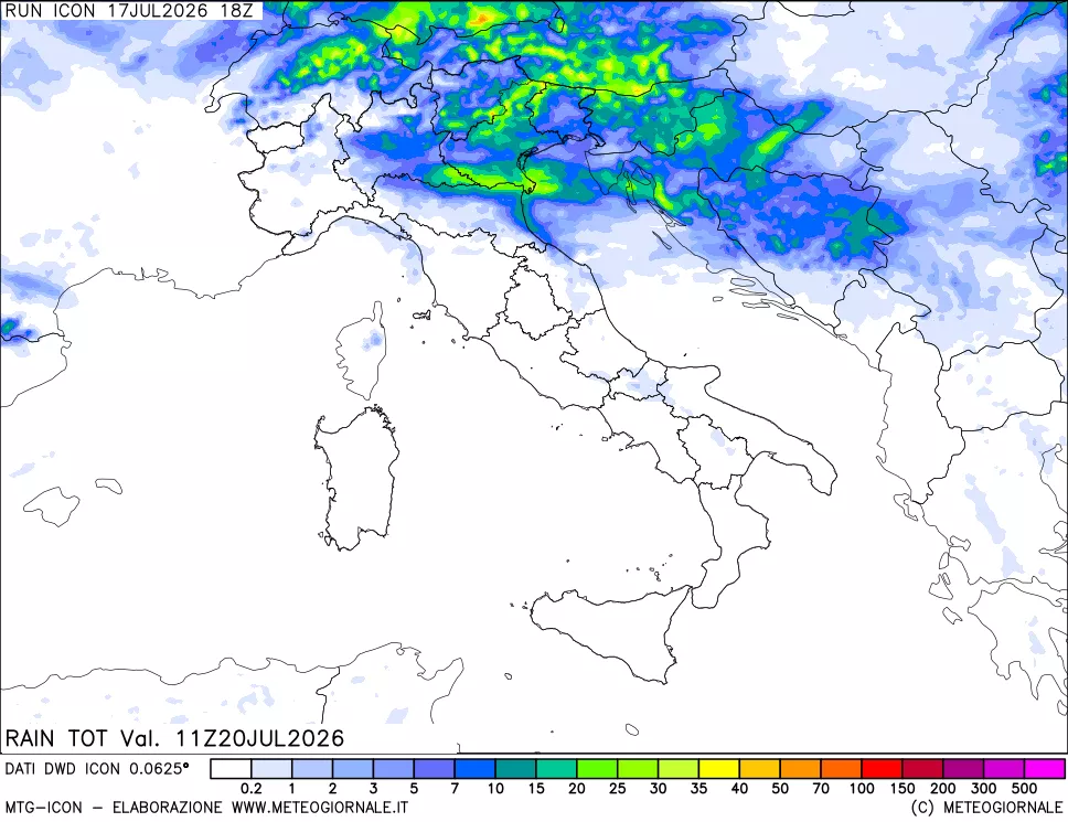 mappa Precipitazioni totali dal primo giorno