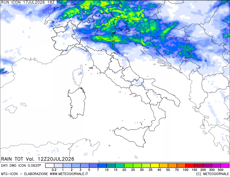 mappa Precipitazioni totali dal primo giorno