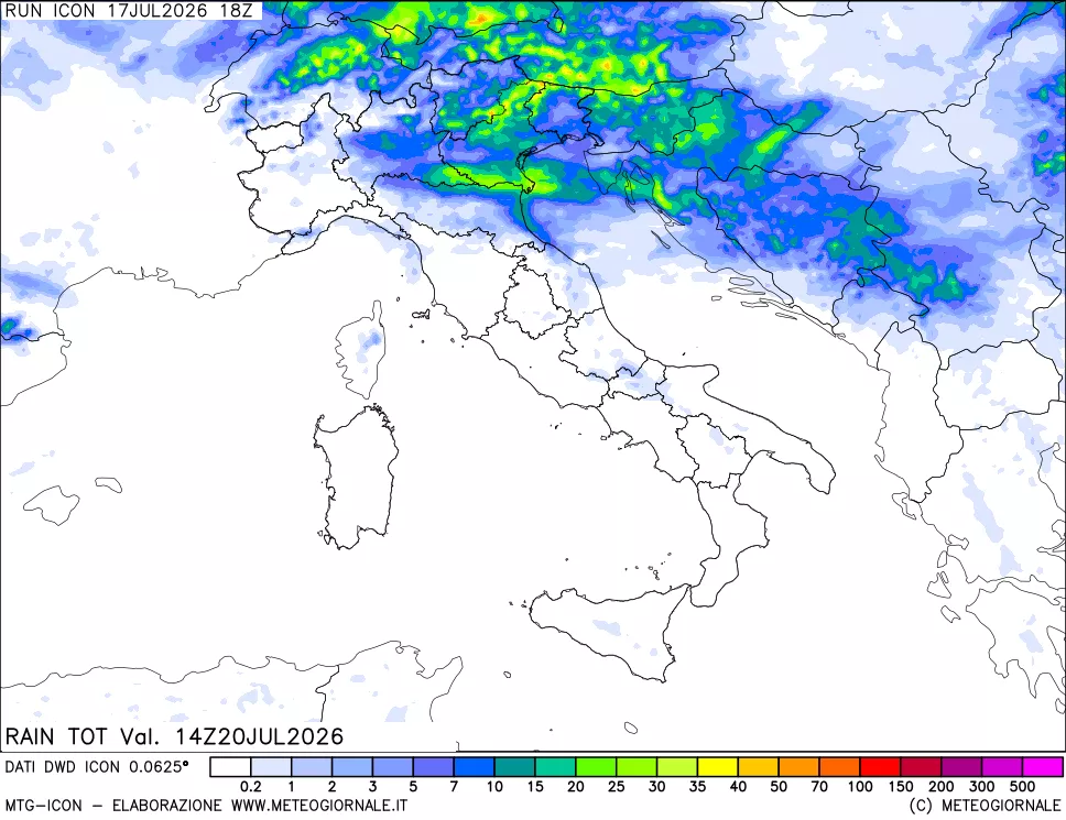 mappa Precipitazioni totali dal primo giorno