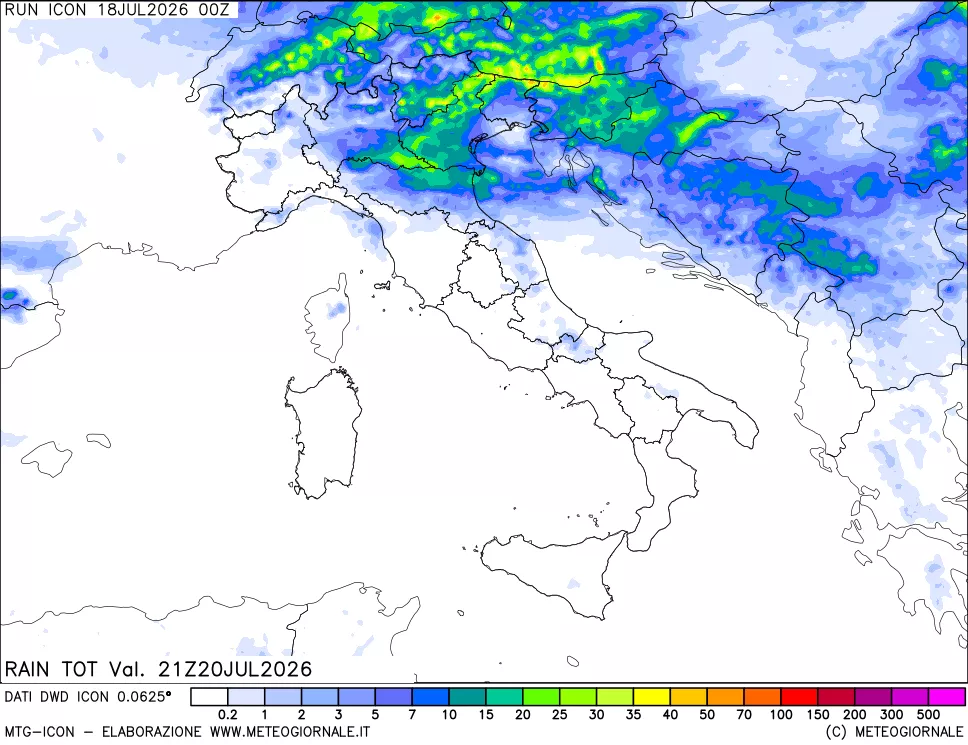 mappa Precipitazioni totali dal primo giorno