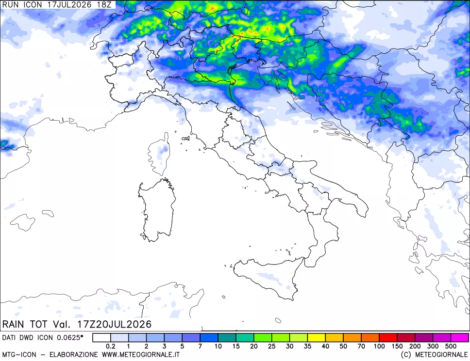 mappa Precipitazioni totali dal primo giorno