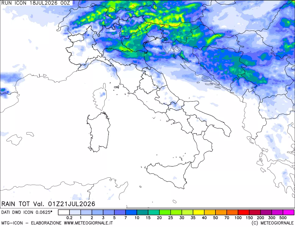 mappa Precipitazioni totali dal primo giorno