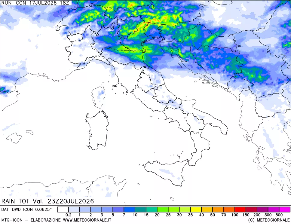 mappa Precipitazioni totali dal primo giorno