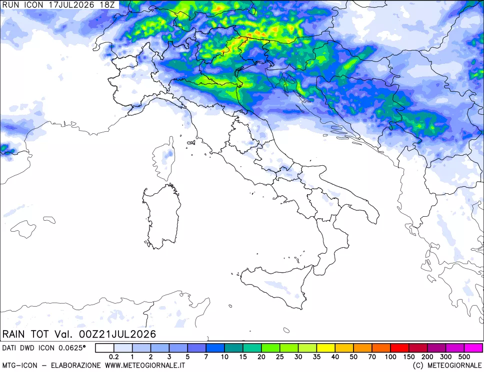 mappa Precipitazioni totali dal primo giorno