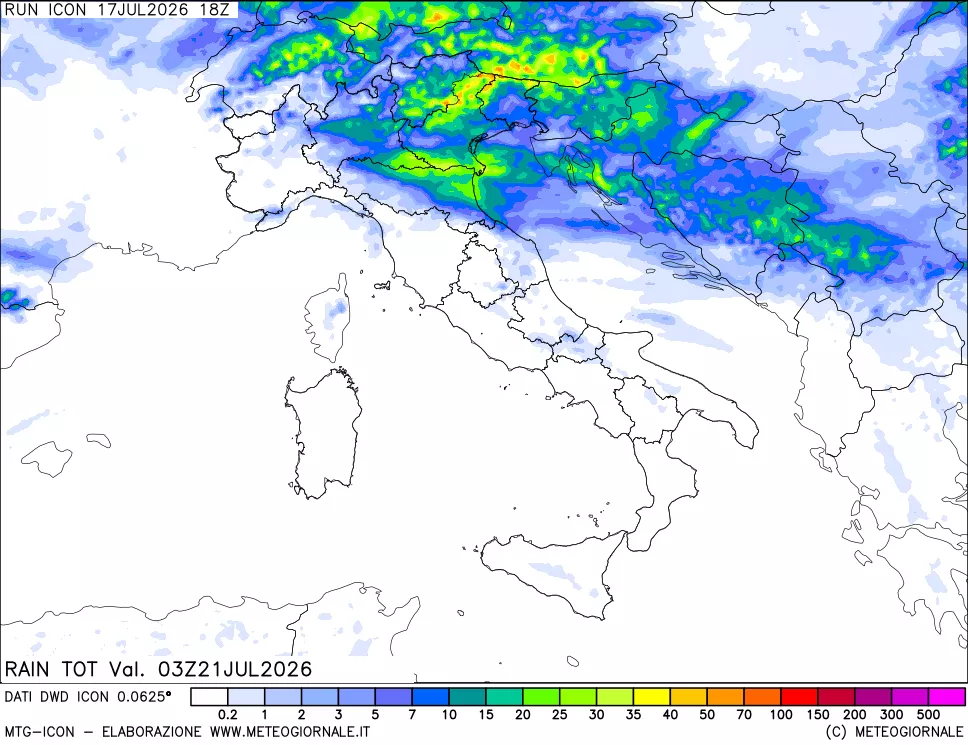 mappa Precipitazioni totali dal primo giorno