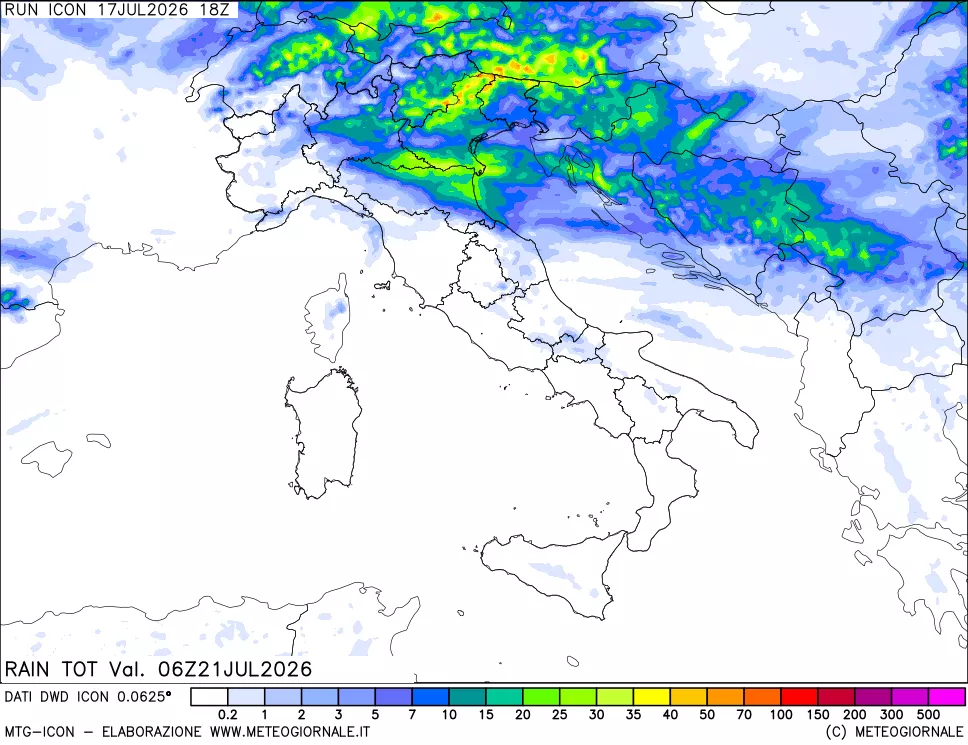 mappa Precipitazioni totali dal primo giorno