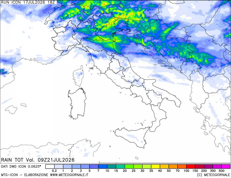 mappa Precipitazioni totali dal primo giorno