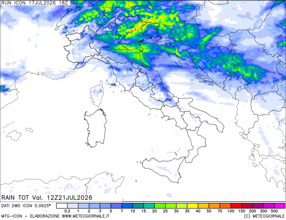 mappa Precipitazioni totali dal primo giorno