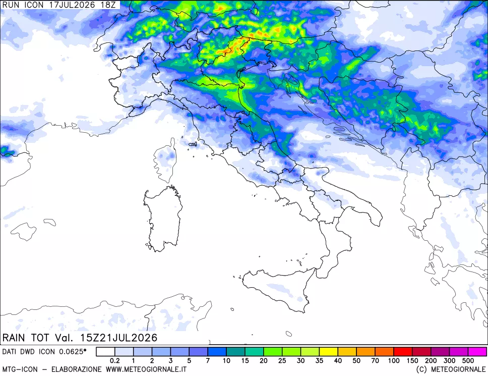 mappa Precipitazioni totali dal primo giorno