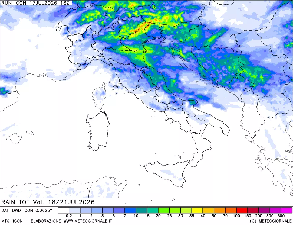 mappa Precipitazioni totali dal primo giorno