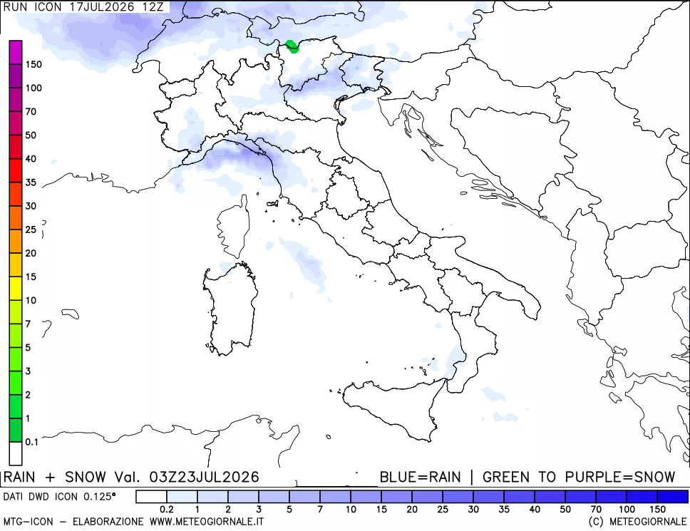 mappa Precipitazioni totali e nevose