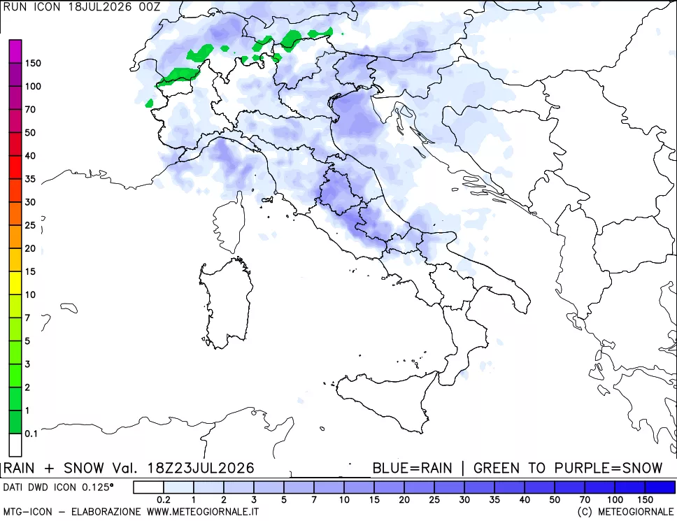 mappa Precipitazioni totali e nevose