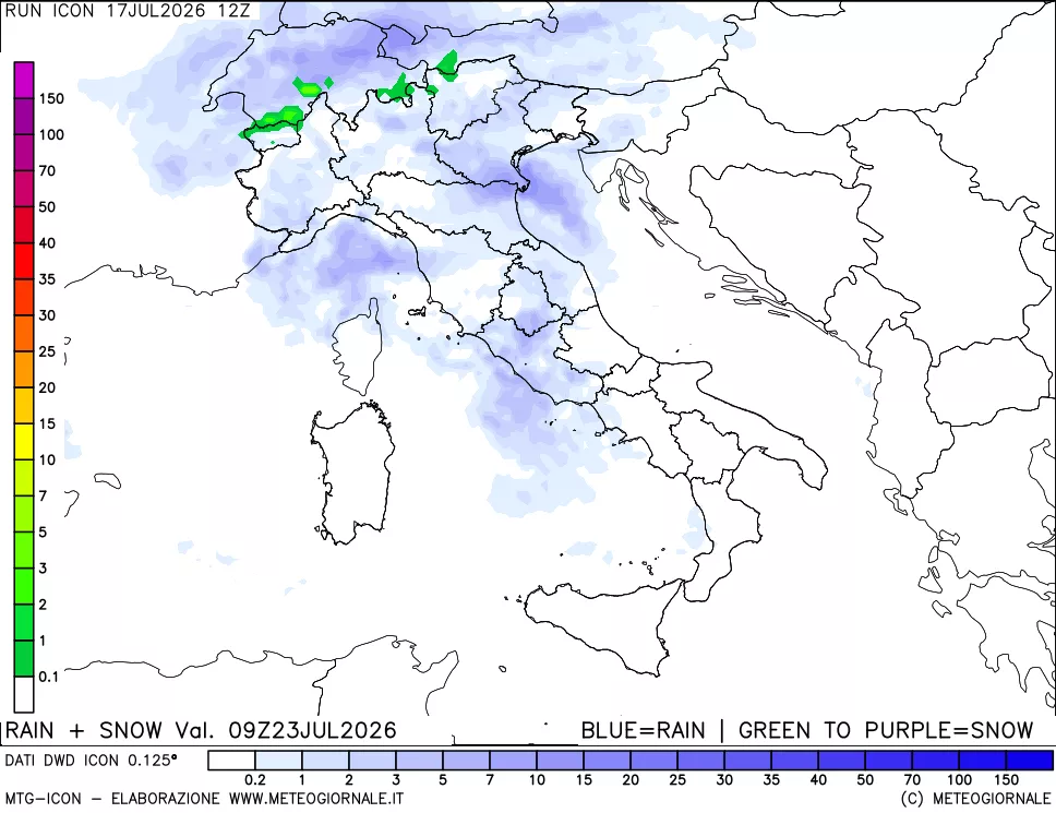 mappa Precipitazioni totali e nevose