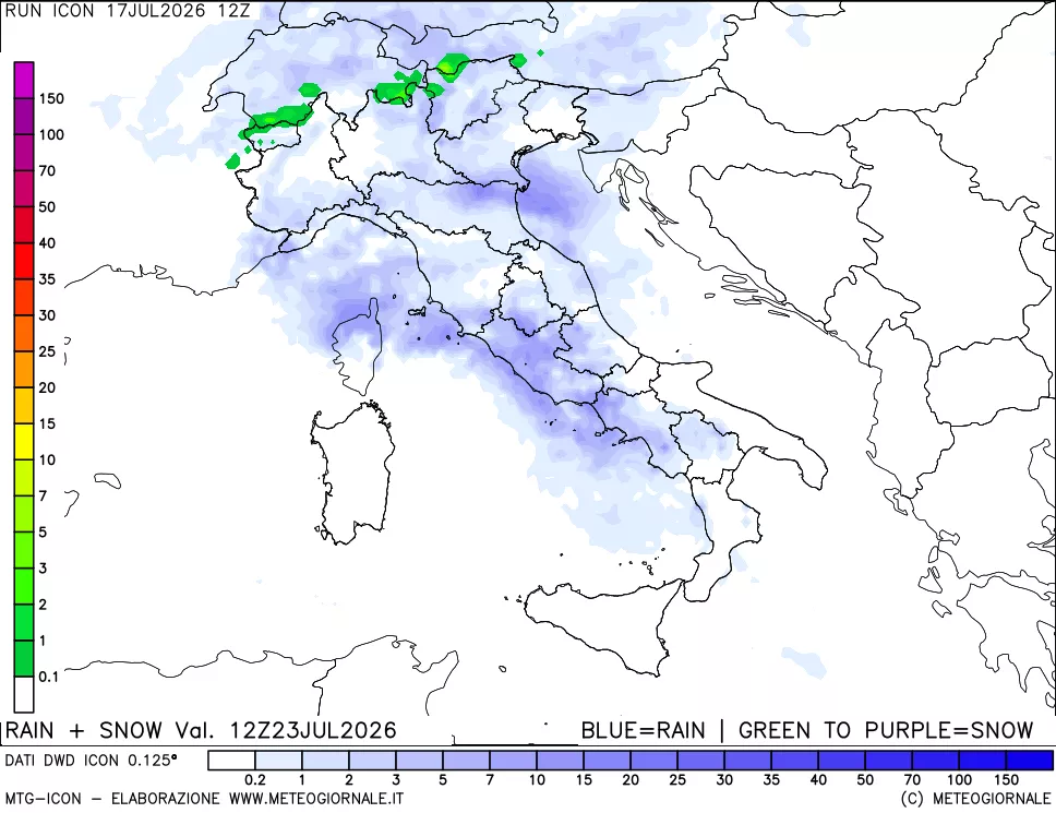 mappa Precipitazioni totali e nevose