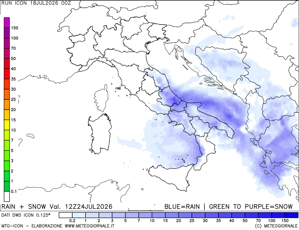 mappa Precipitazioni totali e nevose