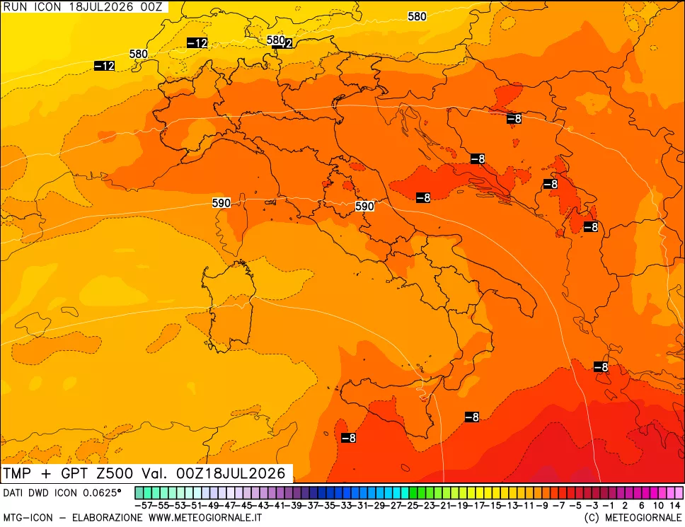 mappa 500 hPa Temp + GPT