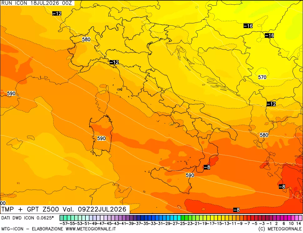 mappa 500 hPa Temp + GPT