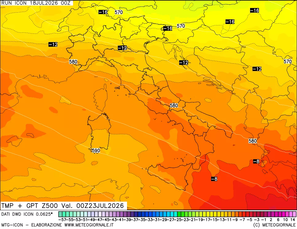 mappa 500 hPa Temp + GPT