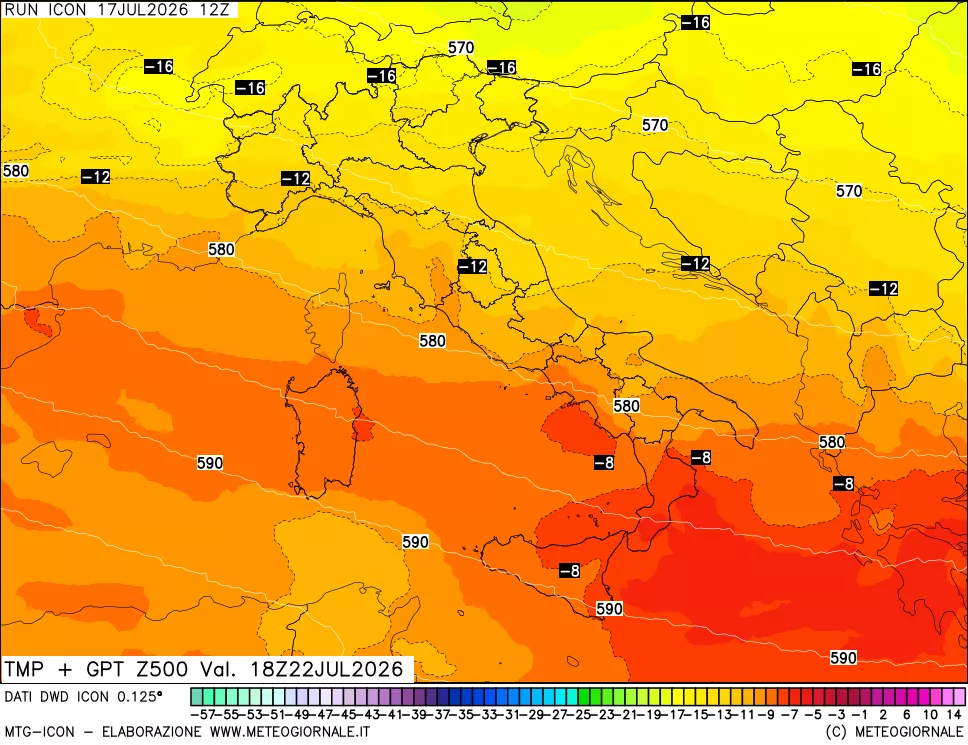 mappa 500 hPa Temp + GPT