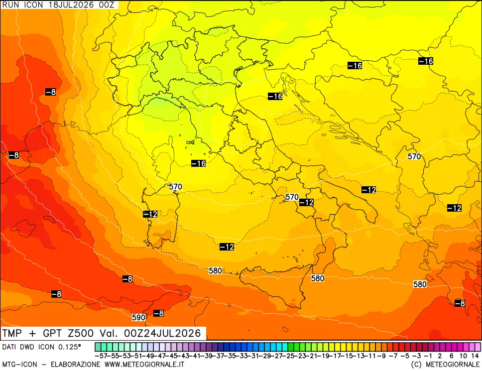 mappa 500 hPa Temp + GPT